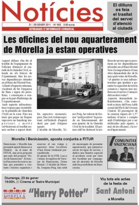 La portada del Notícies: "Les oficines del nou aquarterament de Morella ja estan operatives"