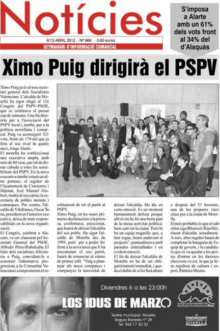 La portada del Notícies: "Ximo Puig dirigirà el PSPV"