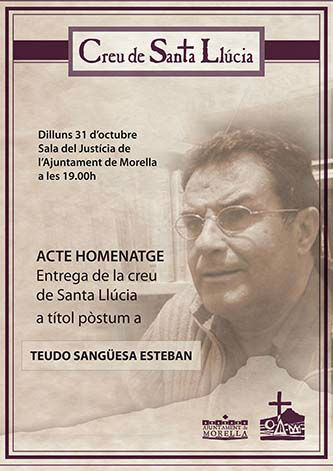 L'Ajuntament de Morella celebrarà l'acte d'homenatge a Teudo Sangüesa